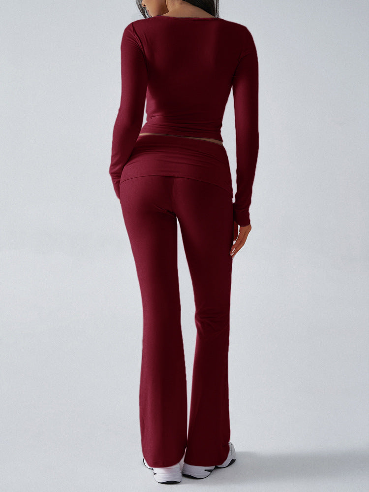 Casual sports slim knit long-sleeved pants two-piece suit