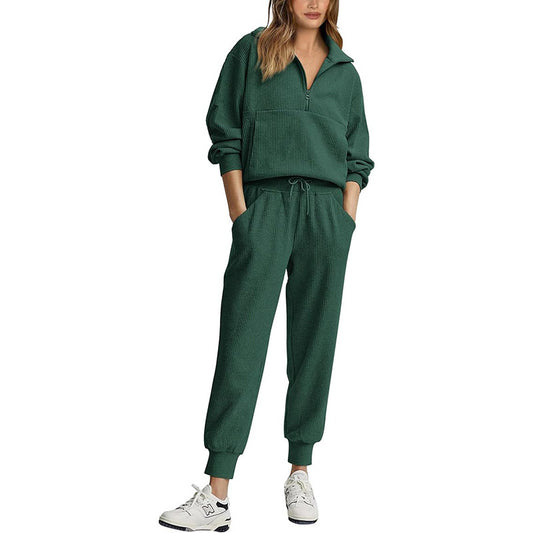 Stylish long-sleeved half-zip sweatshirt sweatpants casual suit