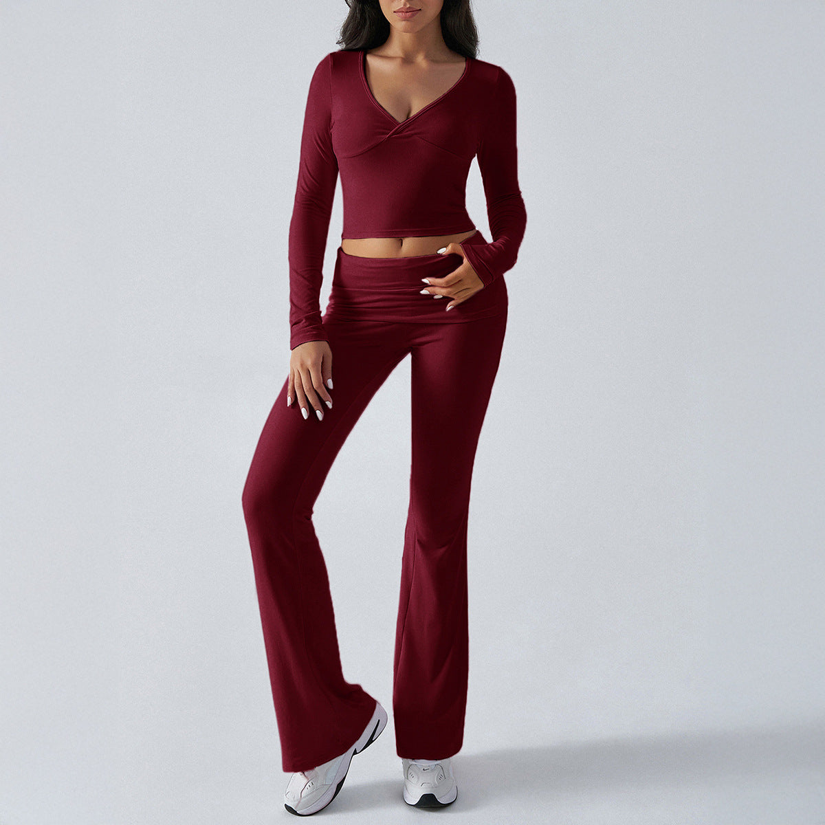 Casual sports slim knit long-sleeved pants two-piece suit