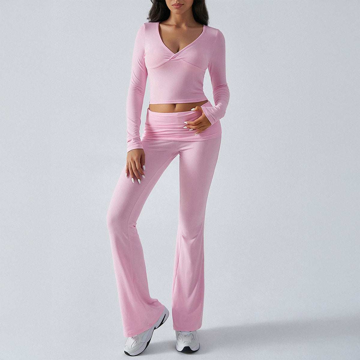 Casual sports slim knit long-sleeved pants two-piece suit