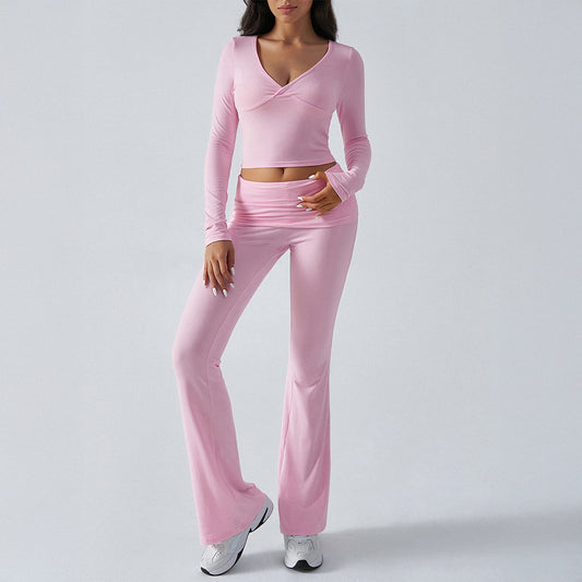 Casual sports slim knit long-sleeved pants two-piece suit